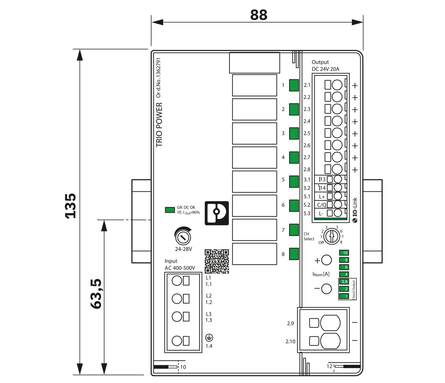 TRIO3-PS/3AC/24DC/20/8C/IOL - 電源 - 1362791 | Phoenix Contact