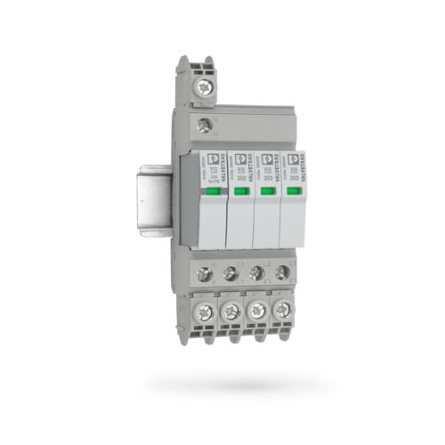 Scaricatore di sovratensione di tipo 2 con morsetto di derivazione VAL-SEC-AGK-25 installato sui morsetti