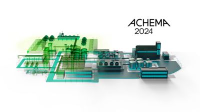 Virtual view of a digitalized processing plant with the ACHEMA 2024 trade fair logo
