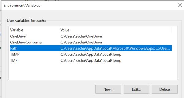 Edit the system environment variables