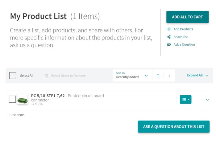 Screenshot: Service feature: My Product List
