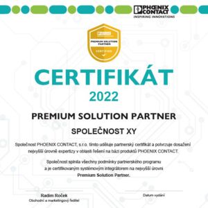 Certifikát Premium Solution Partner Phoenix Contact