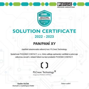 Certifikát Solution Certificate Phoenix Contact