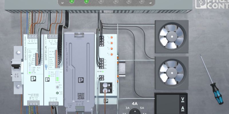 Screenshot of a digital demo of a Power Reliability setup with device protection, surge protection, power supply, and UPS