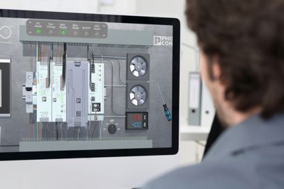 Customer views a monitor with a digtial demo