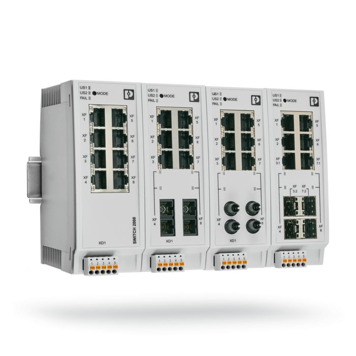 FL switches 2200 and 2300 mounted on the DIN rail