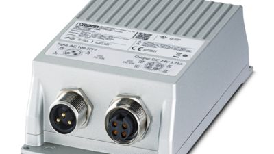 Photo of a power supply unit in a metal casing against a white background