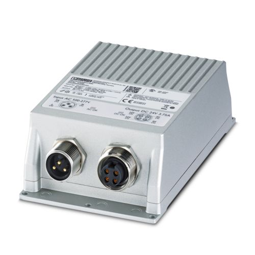 Photo of a power supply unit in a metal casing against a white background