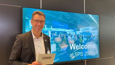 Ulrich Leidecker speaking at the SPS automation trade fair in Nuremberg