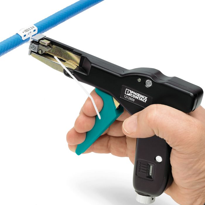 UNIFOX cable tie pliers being used to process plastic and metal cable ties