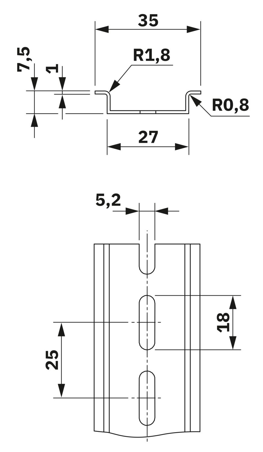 NS 35/ 7,5 PERF (18X5,2)2000MM - DIN rail perforated