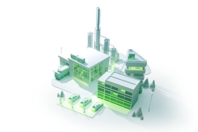 Instalações da empresa com estação de carga para veículos elétricos e instalações de produção