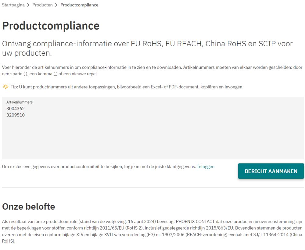 Ontvang compliance informatie over EU RoHS, EU REACH, China RoHS en SCIP