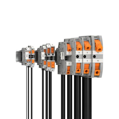 Terminal blocks with lateral spring connection mounted on a DIN rail