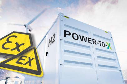 Ikon for eksplosionsbeskyttelse foran Power-to-X-anlæg
