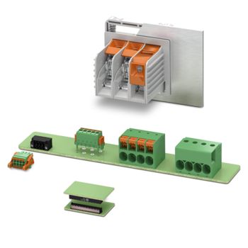 Various PCB terminal blocks, PCB connectors, and high-current feed-through terminal blocks