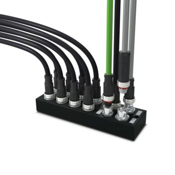 Device with numerous M12 device and cable connectors