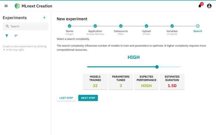 Interfaccia di MLnext Creation