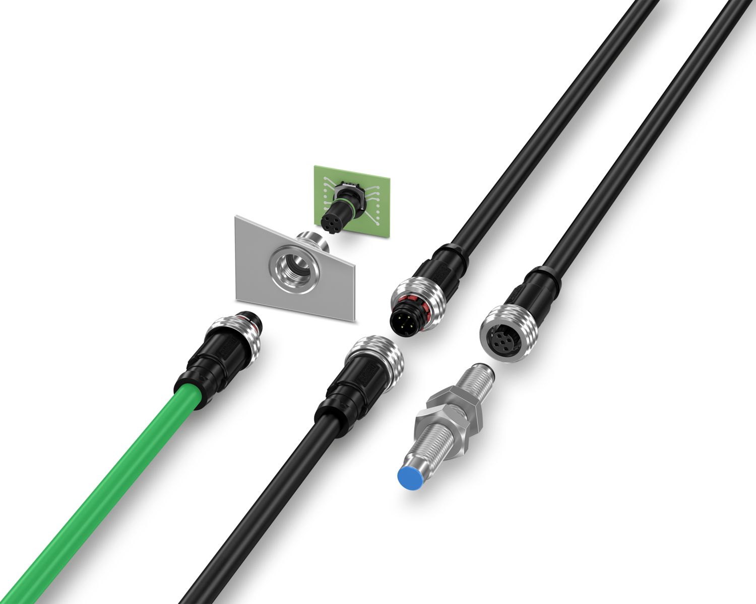 M12 connectors with push-pull fast-locking system