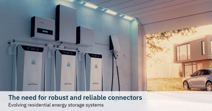 A rendering of an e-vehicle charging storage unit in a residential garage, with the car and sunset lighting in the background.