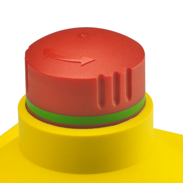 Interruptor de paragem de emergência não acionado com indicação colorida da posição de comutação