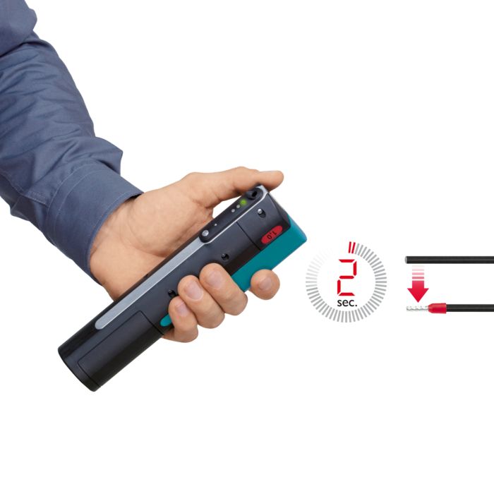 Strip and crimp in two seconds with the portable automatic stripping and crimping device