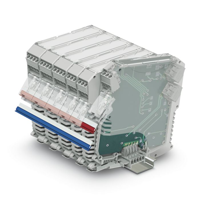 DIN rail connector for simple module contacting