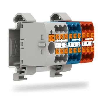 DIN rail adapter for horizontal mounting of the distribution blocks on the DIN rail