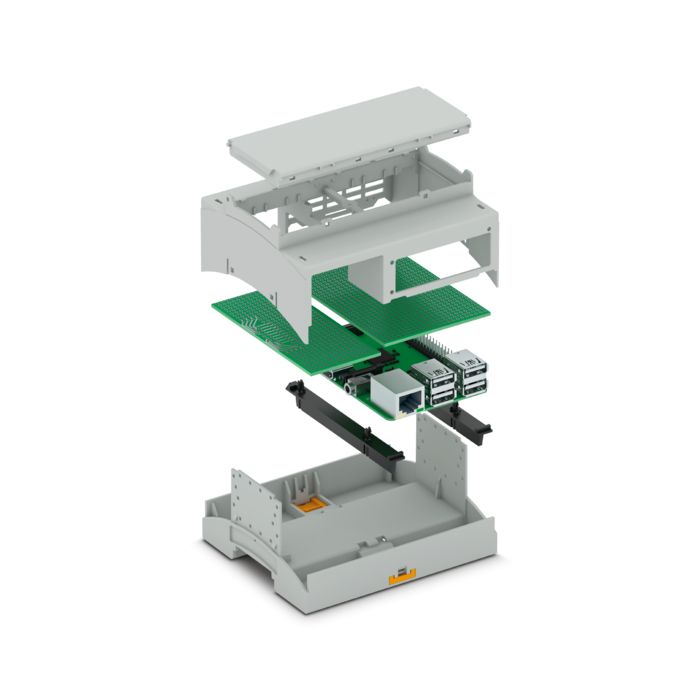 Vue éclatée d'un boîtier de la série BC pour ordinateurs Raspberry Pi