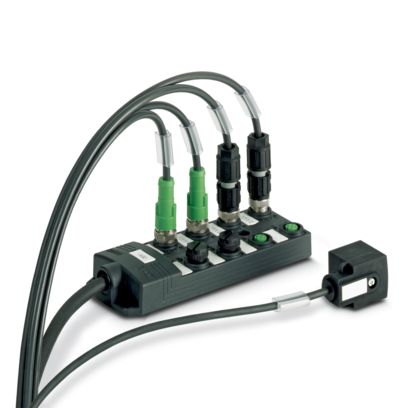 Caixa para sensor/atuador com os respectivos cabos M12 montados