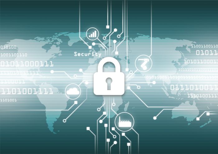 Digital, industrial world secured with a lock