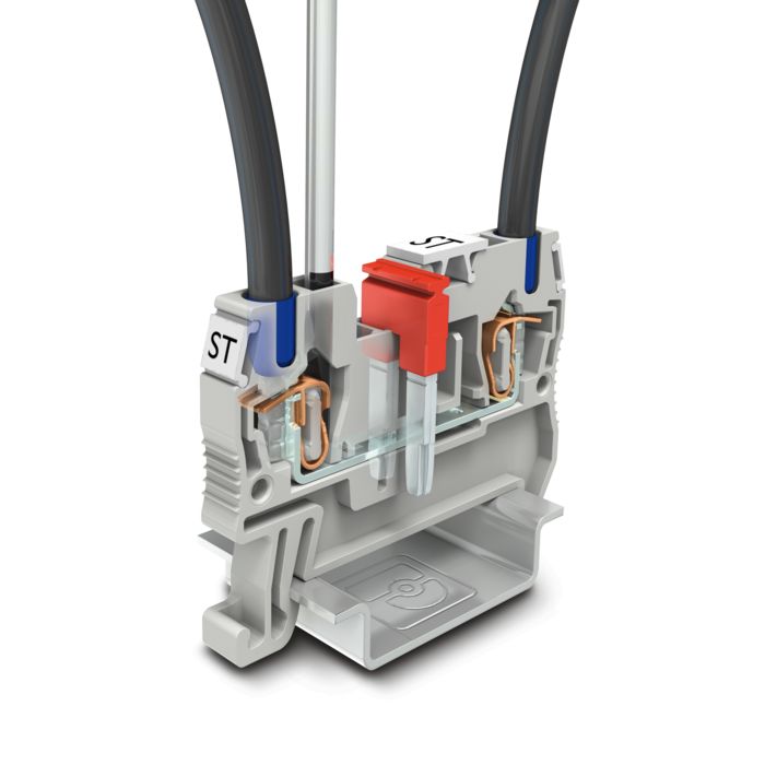 Spring-cage terminal block with conductors and bridge