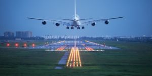 Aircraft over runway