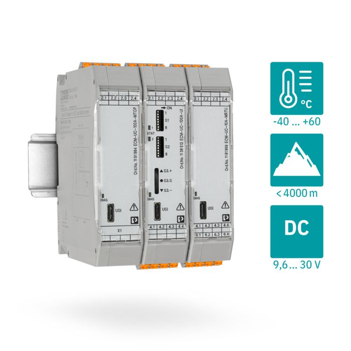 ECM current measuring transducer with pictogram for temperatures from -40 to +60°C and use at altitudes up to 4,000 m