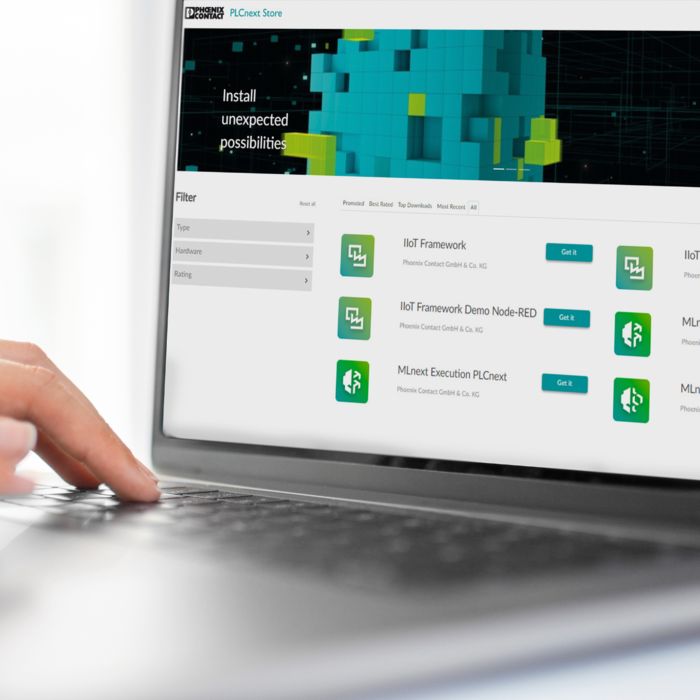 Forskjellige apper for standardisering av data og dataanalyse i PLCnext Store