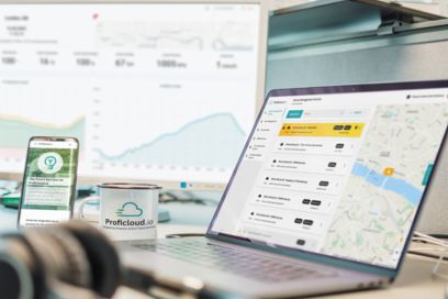 Proficloud.io user interface on a laptop
