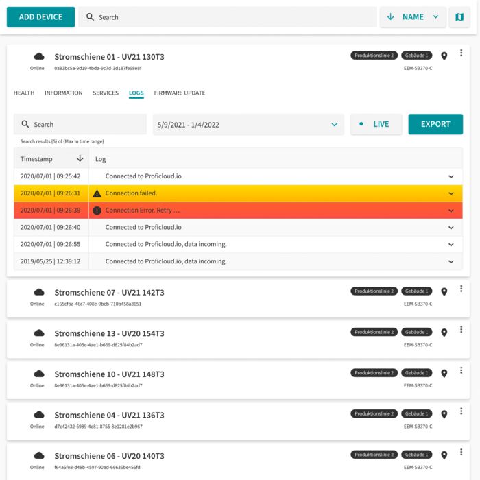 Device Management Service - Detail View - Logs