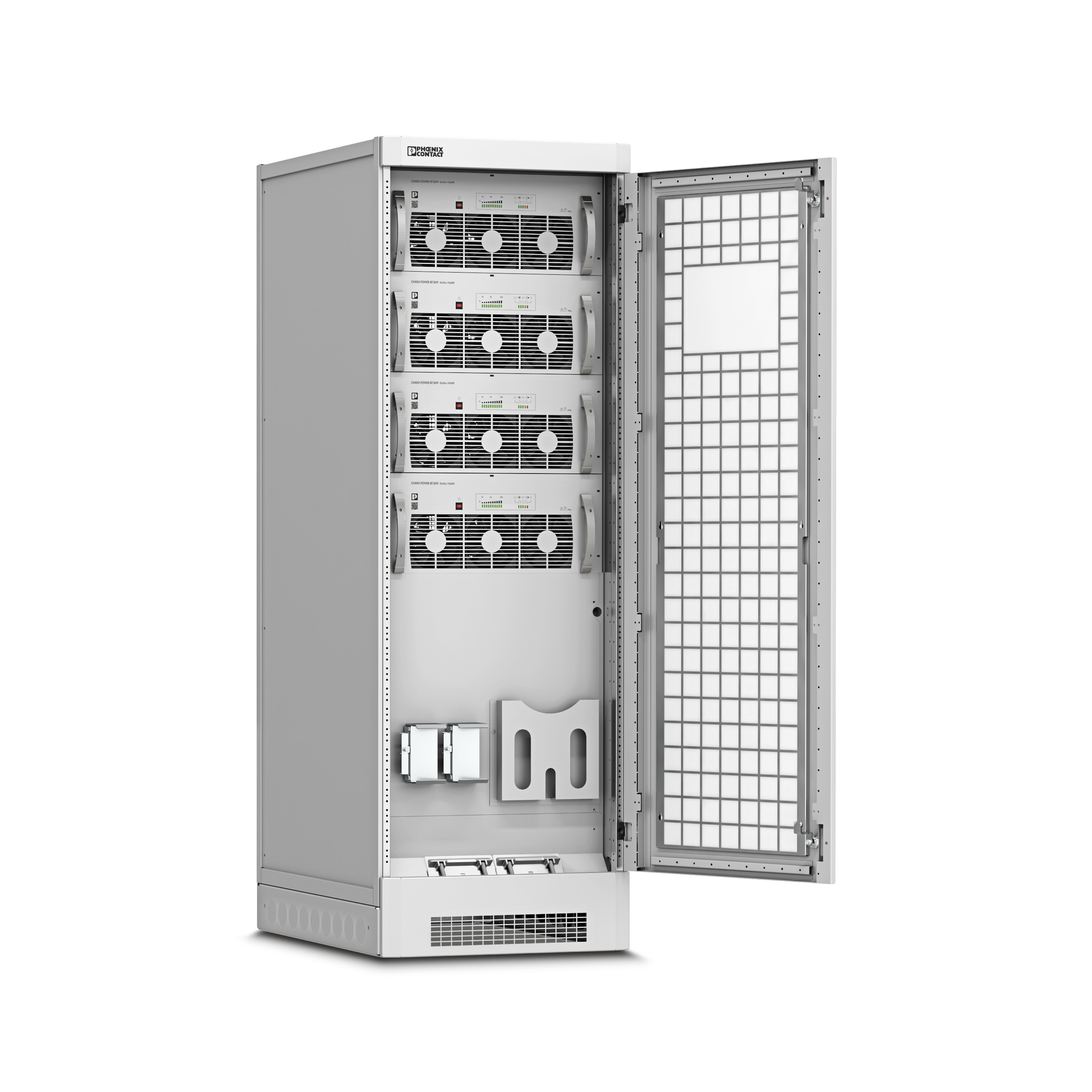 Control cabinet for 350 kW AC/DC coupling with four CHARX DC power modules.