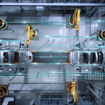 View of a production hall for automobiles from above