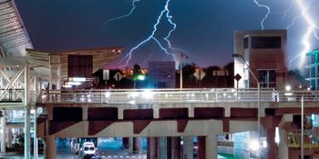 Lightning strike in a city