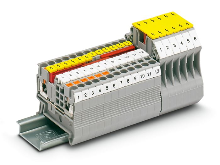 Warning labels attached to terminal blocks