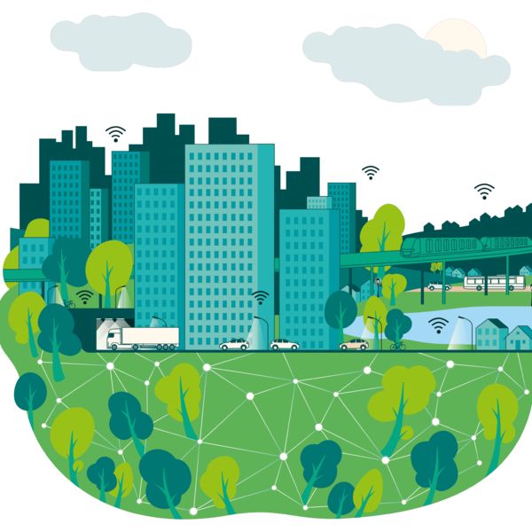 Ilustración de una ciudad inteligente interconectada 
