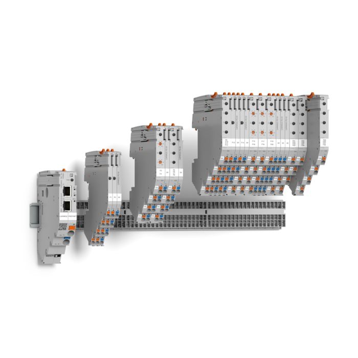 Circuit breaker modules on a current rail
