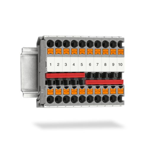 Feedthrough terminal blocks, multiconductor terminal blocks, and multilevel terminal blocks