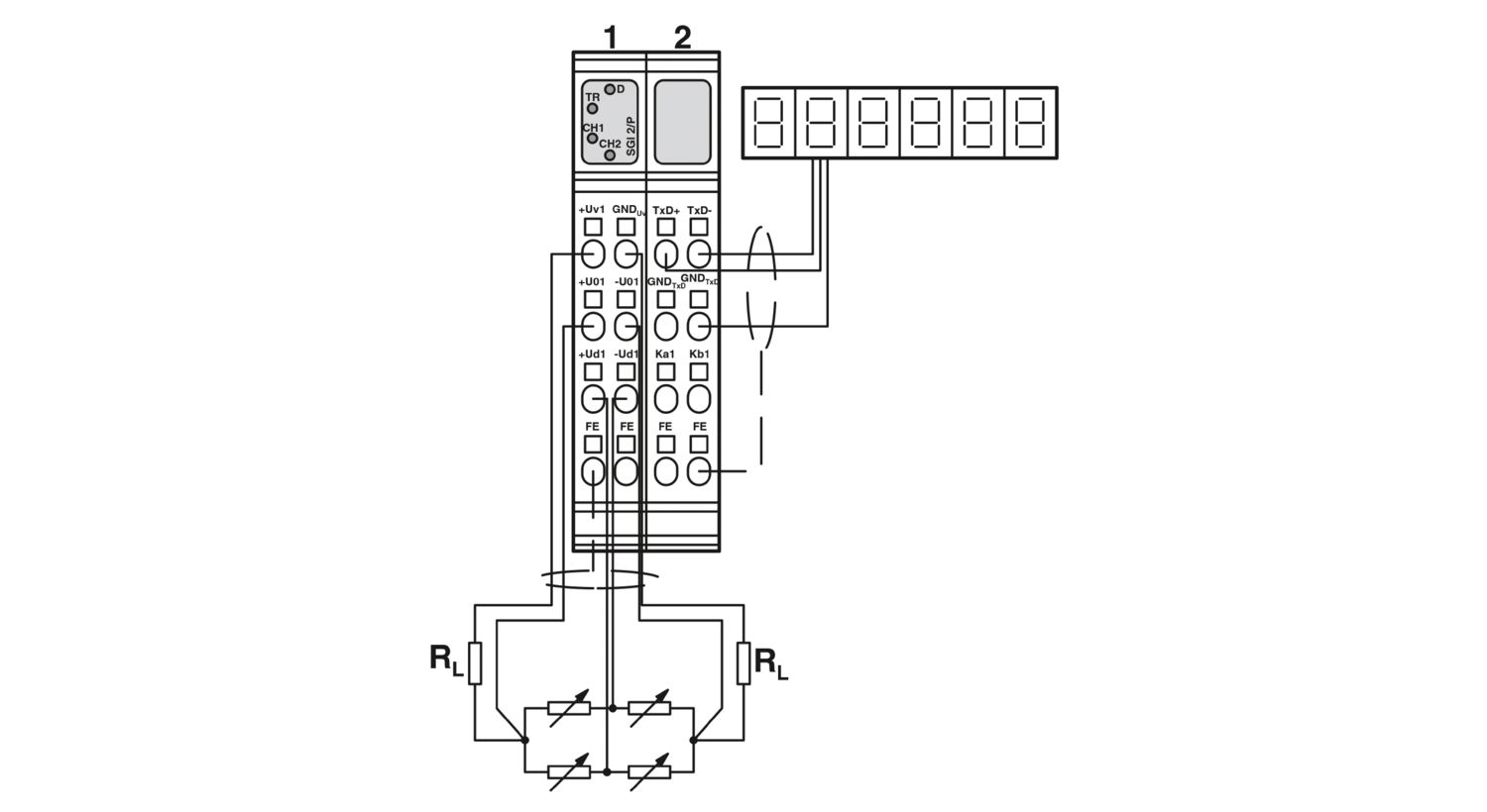 Bağlantı diyagramı Analog modül IB IL SGI 2/P/EF-PAC