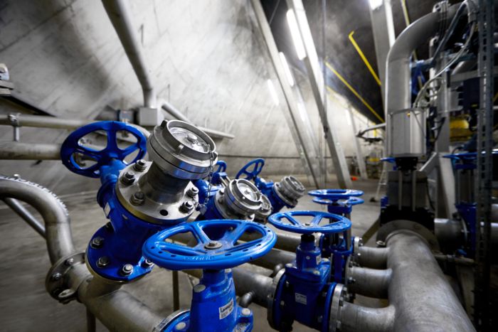 Valves and pipelines in the central wastewater treatment plan of the city of Constance