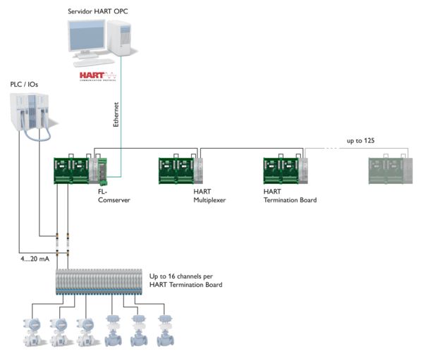 Graphic illustration of a topology with HART® communication