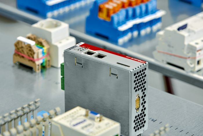 mGuard security router on a mounting plate 