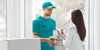 Messenger handing over a package