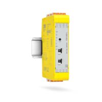 PSRuni&nbsp;L multifunctional safety relay mounted on a DIN rail